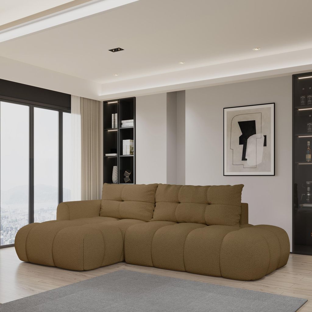 Masseno Ecksofa FLUMA L-S mit Schlaffunktion L-Form, Sofa mit Bettkasten, Wohnzimmersofa, Couch, Soffa, Bettsofa, Couchgarnitur- Orange, QUELLE 17