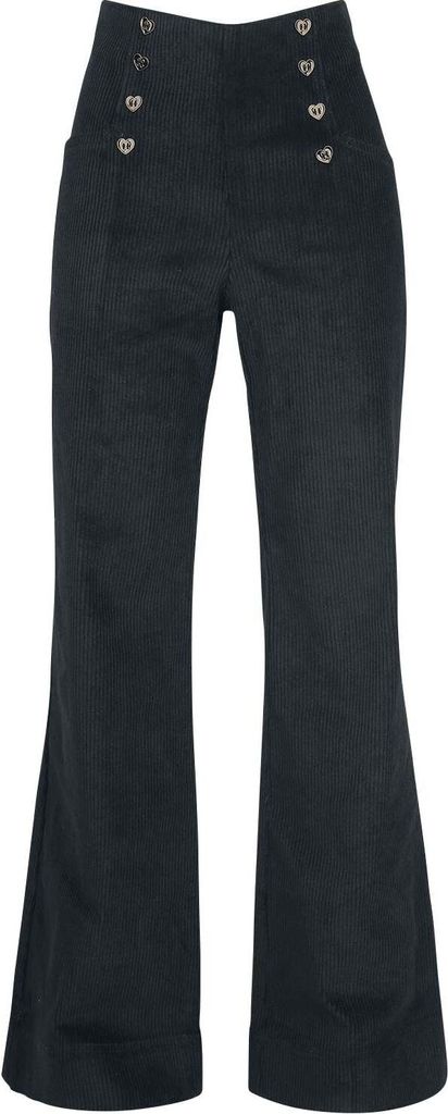 Voodoo Vixen Stoffhose Damen Blith Black Corduroy High-Waisted Trousers schwarz XL