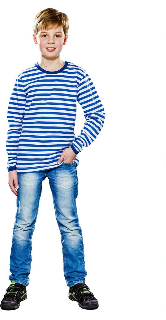 Ringelshirt blau-weiß - Faschingskostüm Kinder Kindergröße: 164