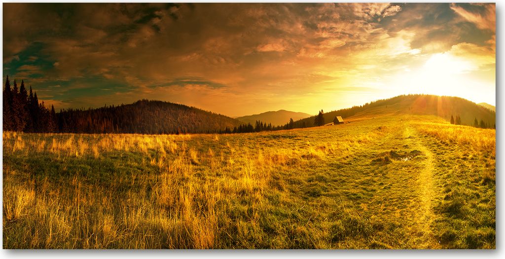 Tulup Leinwandbild - 120x60 cm - Wandkunst - Drucke auf Leinwand - Leinwanddruck - Landschaften - Orange - Panorama Berge