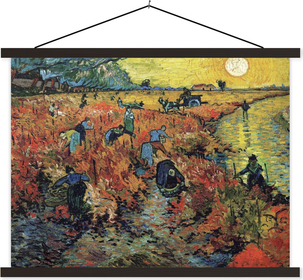 MuchoWow Textilposter Der rote Weinberg - Vincent van Gogh 60x45 cm mit schwarzem Rahmen - Poster Schlafzimmer