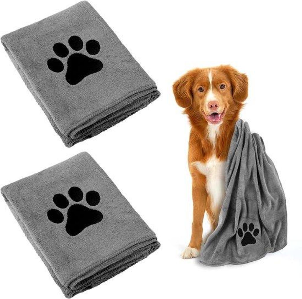 Trockenhandtuch-Set für Hunde und Katzen - Mikrofaser - 75x35 cm - Grau - 2 Stück
