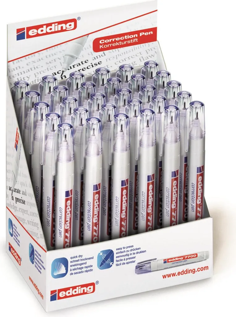 Lot de 30 Stylos Correcteurs Edding 7700 Blancs - Correcteur Pointe Fine