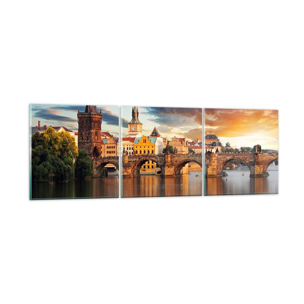 Bilder auf glas - Prag brücke geschichte fluss - 120x40cm - Glasbilder - Wandbilder - Kunstdruck - zum Aufhängen bereit - Wanddekoration aus Glas...
