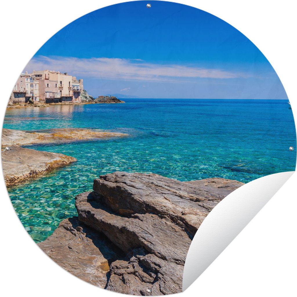 MuchoWow Gartenposter Outdoor-Poster Rund Frankreich - Korsika - Steine Ø 120 cm Gartendeko Rundes Poster draußen
