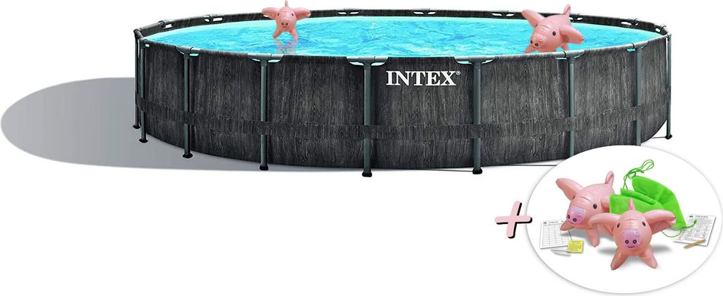INTEX 26744GN - Greywood Prism Frame Pool (549x122cm) + aufblasbare Schwimmtiere