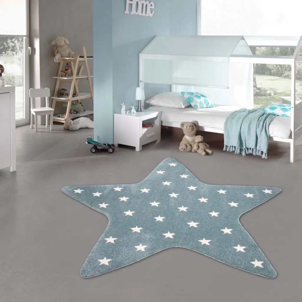 Tapis enfant anti-glisse turquoise 120cm rond doux et facile à laver