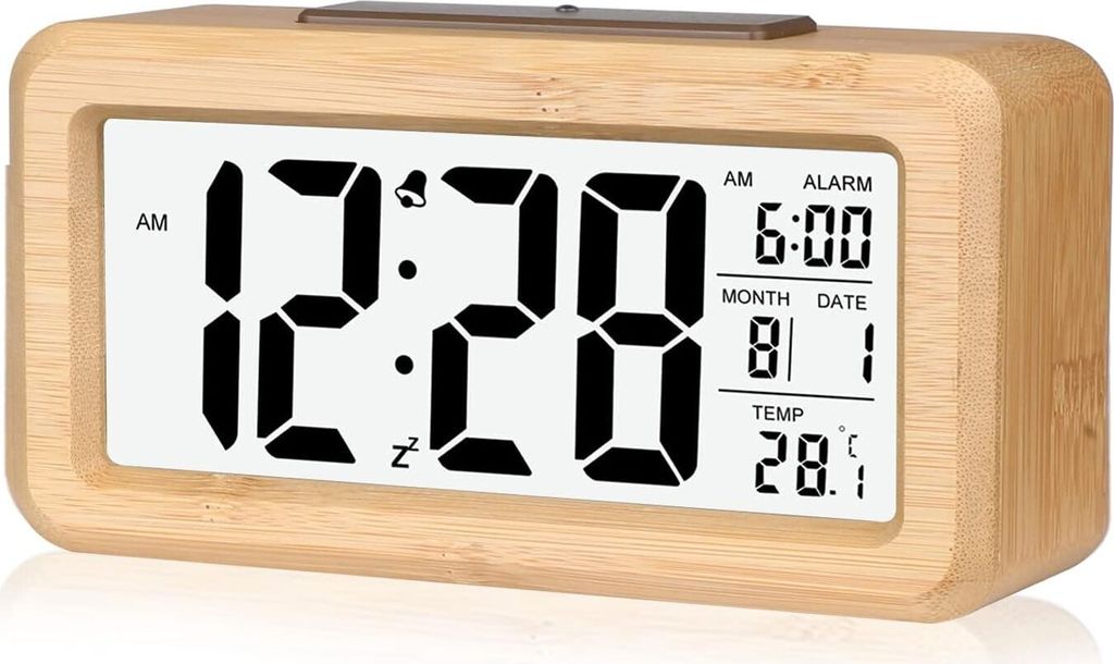 Wecker Holz Digital Bambus mit Nachtlicht Temperatur