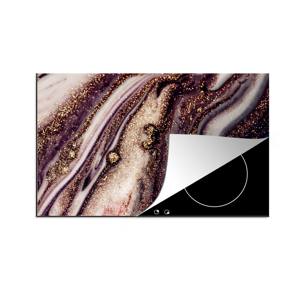 KitchenYeah Herdabdeckplatte Marmor - Rosa - Gold - Glitzer - Marmoroptik , 90x52cm, Küche Deko, Glaskeramikkochfeld Herdabdeckung, Abdeckplatte...