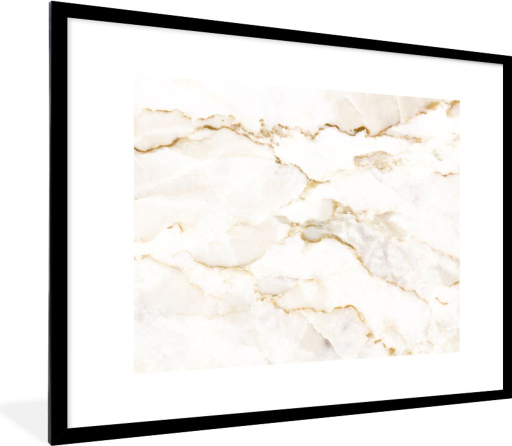 MuchoWow Gerahmtes Poster Marmor - Limette - Gold - Luxus - Marmoroptik - Weiß 80x60 cm - Poster mit Schwarzem Bilderrahmen Wandposter Rahmen Fo...