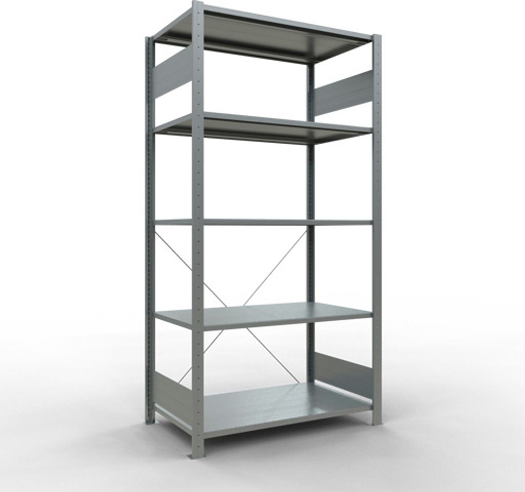 Schulte Fachbodenregal MULTIplus85 Stecksystem | Grundregal | HxBxT 200x100x60cm | 5 Ebenen | Fachlast 85kg | Verzinkt