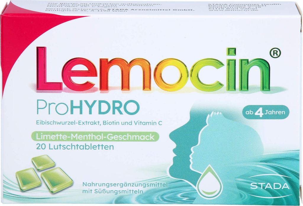 Lemocin ProHydro Lutschtabletten mit Limetten-Menthol-Geschmack zur Beruhigung und Befeuchtung von Hals und Rachen, 20 St. Tabletten