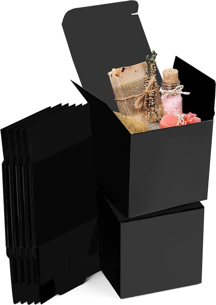 25 Stück Kraftpapier Geschenkboxen 10x10x10 cm - Quadratische Kartonboxen - Braun - Mit Deckel - Feier Geburtstag Hochzeit - Verpackungen - Dekora...