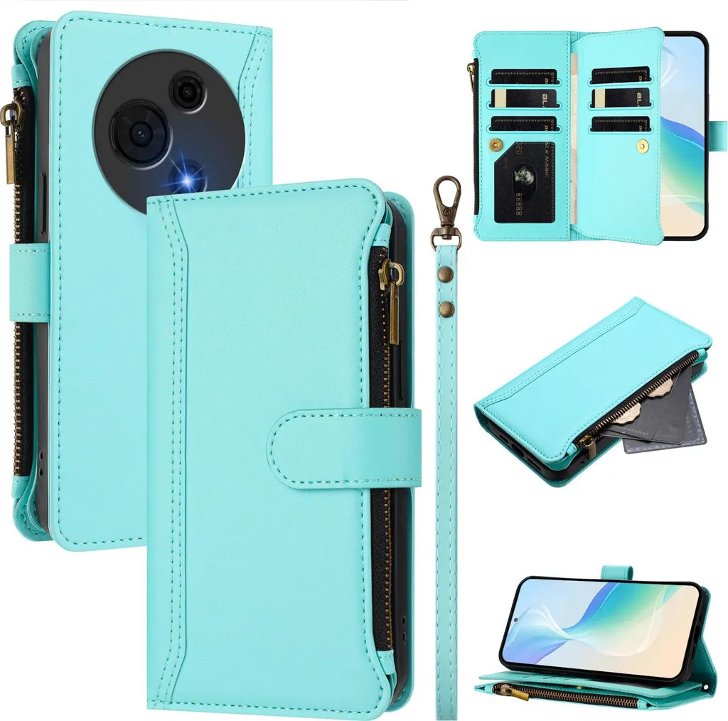 Custodia per TCL 60 NxtPaper 4G, con cerniera, portafoglio Custodia flip in Finto cuoio con tasche per carte, supporto e passante per mano verde menta
