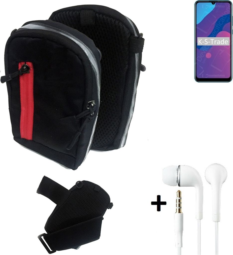 K-S-Trade Outdoor Gürteltasche Holster Umhängetasche + Kopfhörer kompatibel mit Huawei Honor 9A schwarz Handy Tasche Case travelbag Schutzhülle