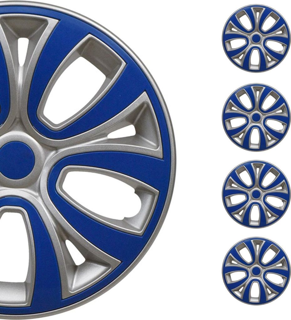 4x Radblenden Radkappen für 14" Zoll Stahlfelgen Silber Dunker Blau