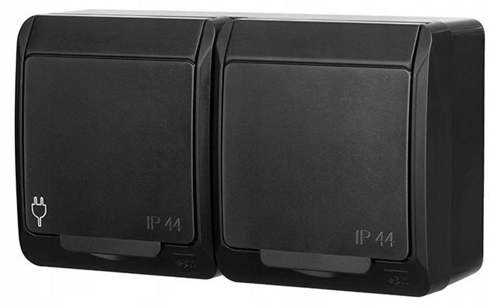 Steckdose doppelt Schuko - Schwarz - IP44 - Mit Klappe - Produktbild 