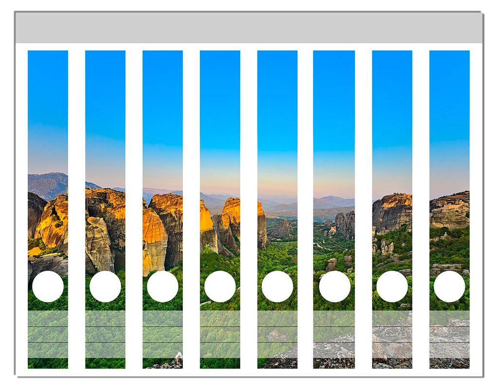 Wallario Ordnerrücken Sticker, selbstklebend für schmale Ordner, 8 Stück, Motiv Griechische Berglandschaft