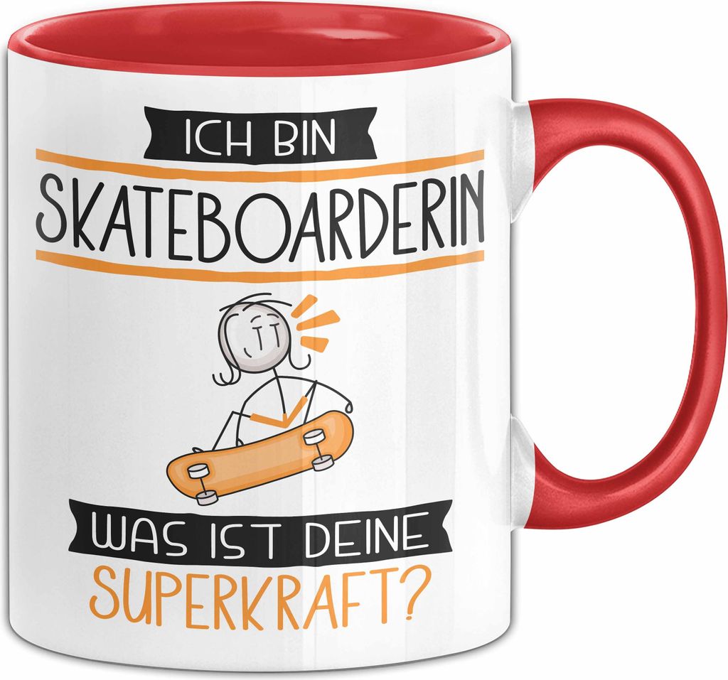 Skateboarderin Geschenk Tasse Ich Bin Skateboarderin Was Ist Deine Superkraft Geschenkidee Lustig Geburtstag Weihnachten (Rot)