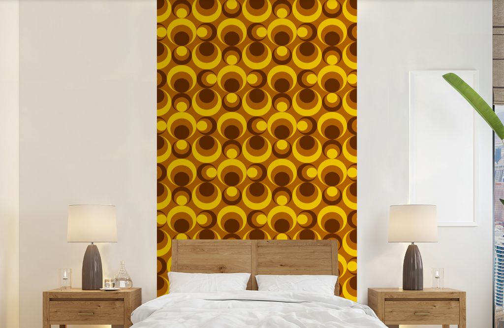 MuchoWow Fototapete für Wohnzimmer oder Schlafzimmer Wandtapete Vinyl Motivtapete Muster - Retro - Braun - Gelb - 120x240 cm - Hintergrundbild