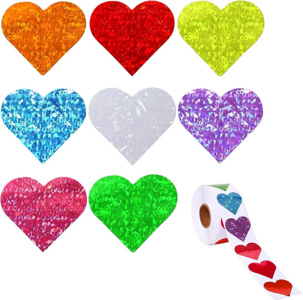 500 Sticker Herzchen - Herzaufkleber in 8 Farben - Kleine Herzaufkleber Rolle Selbstklebend Glitzer für Hochzeit - Geschenke - Briefe - Postkarten...