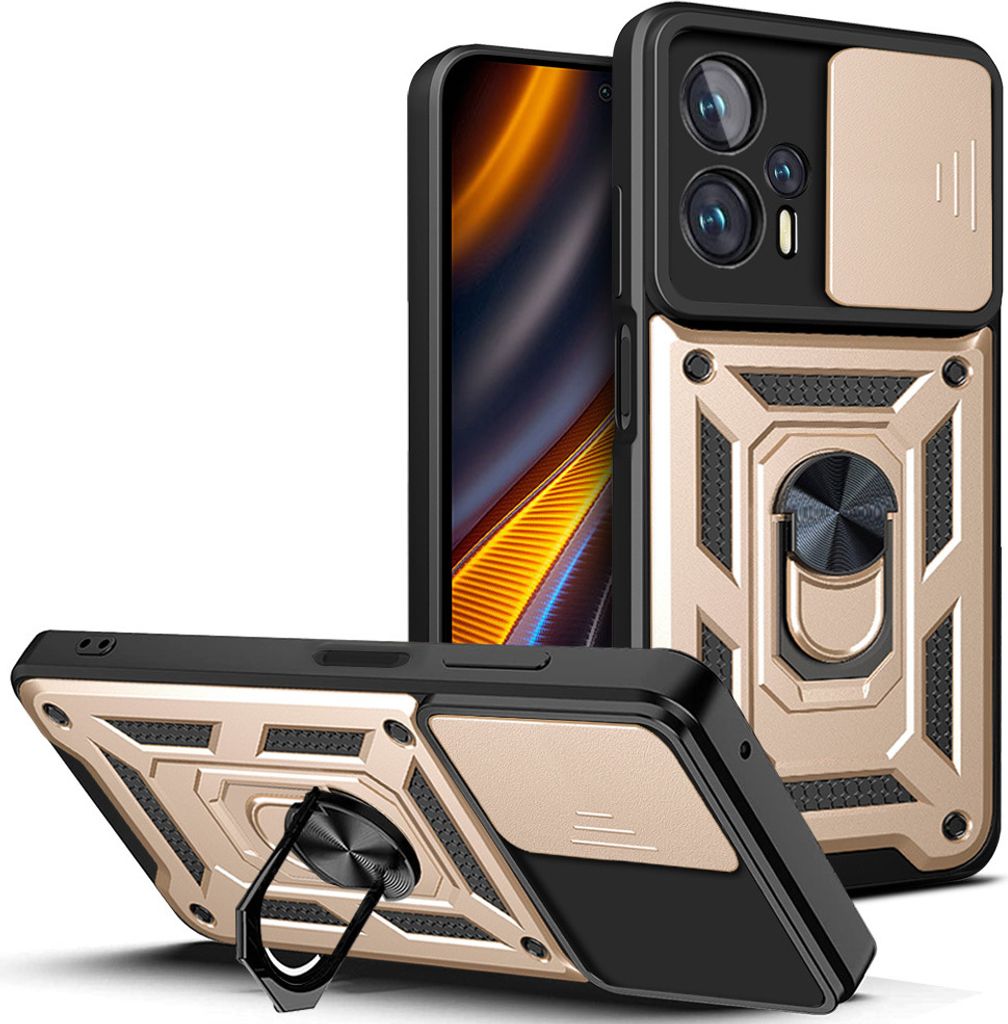Xiaomi Poco X4 GT Hülle mit Ring Ständer Halter Dia Kameraschutz TPU PC Schutzhülle für Xiaomi Poco X4 GT Gold