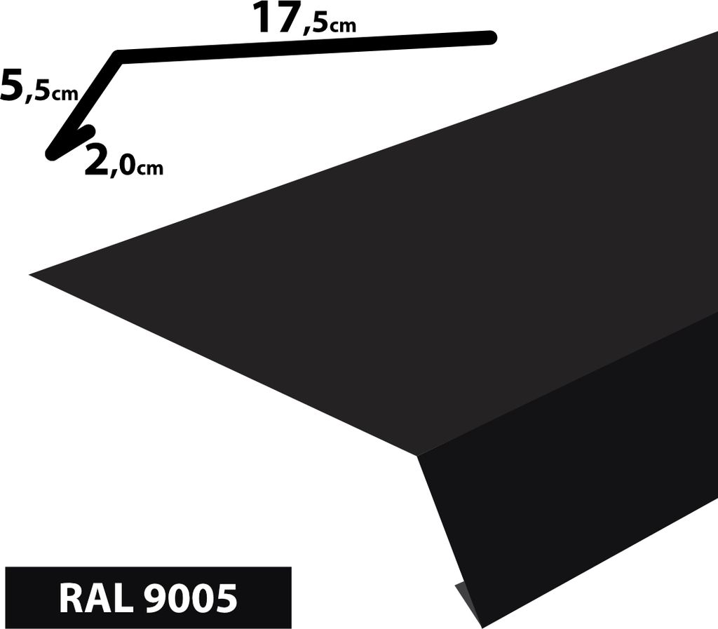 1m Traufblech pulverbeschichtetes Rinneneinhang Dachblech Rinneneinhang Traufe (20x55x175) RAL-9005 Schwarz