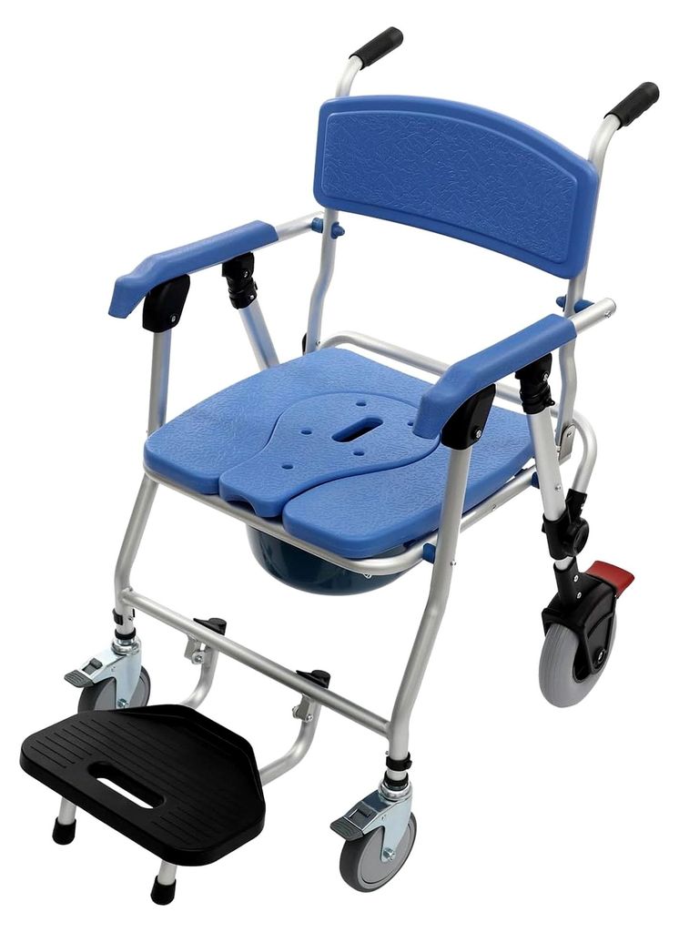 Duschstuhl, Toilettenstuhl mit Rollen für Senioren, bis 150 kg, klappbarer Duschrollstuhl, Rollstuhl mit Armlehne und Rückenlehne, für Kranke, ...