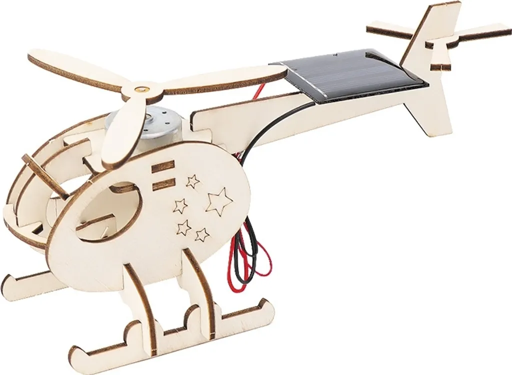 Kit di Costruzione Elicottero Solare in Legno 3D - Gioco Didattico Montabile