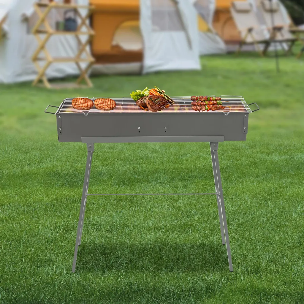 Barbecue charbon portable gris clair, barbecue de table grande taille