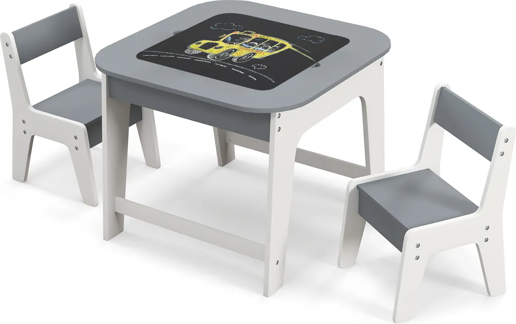 Table de Jeu Enfant avec Rangement pour Finir le Désordre - Grise et Bois