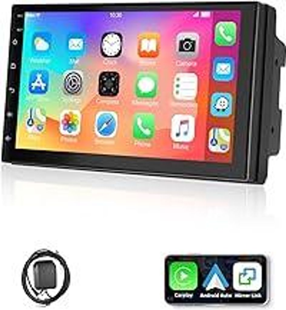 ESSGOO 4+64G Autoradio mit Wireless Carplay und Android Auto, 7 Zoll Doppel 2 Din HD Bildschirm Auto Radio Display mit Bluetooth, Voice Control Mir...