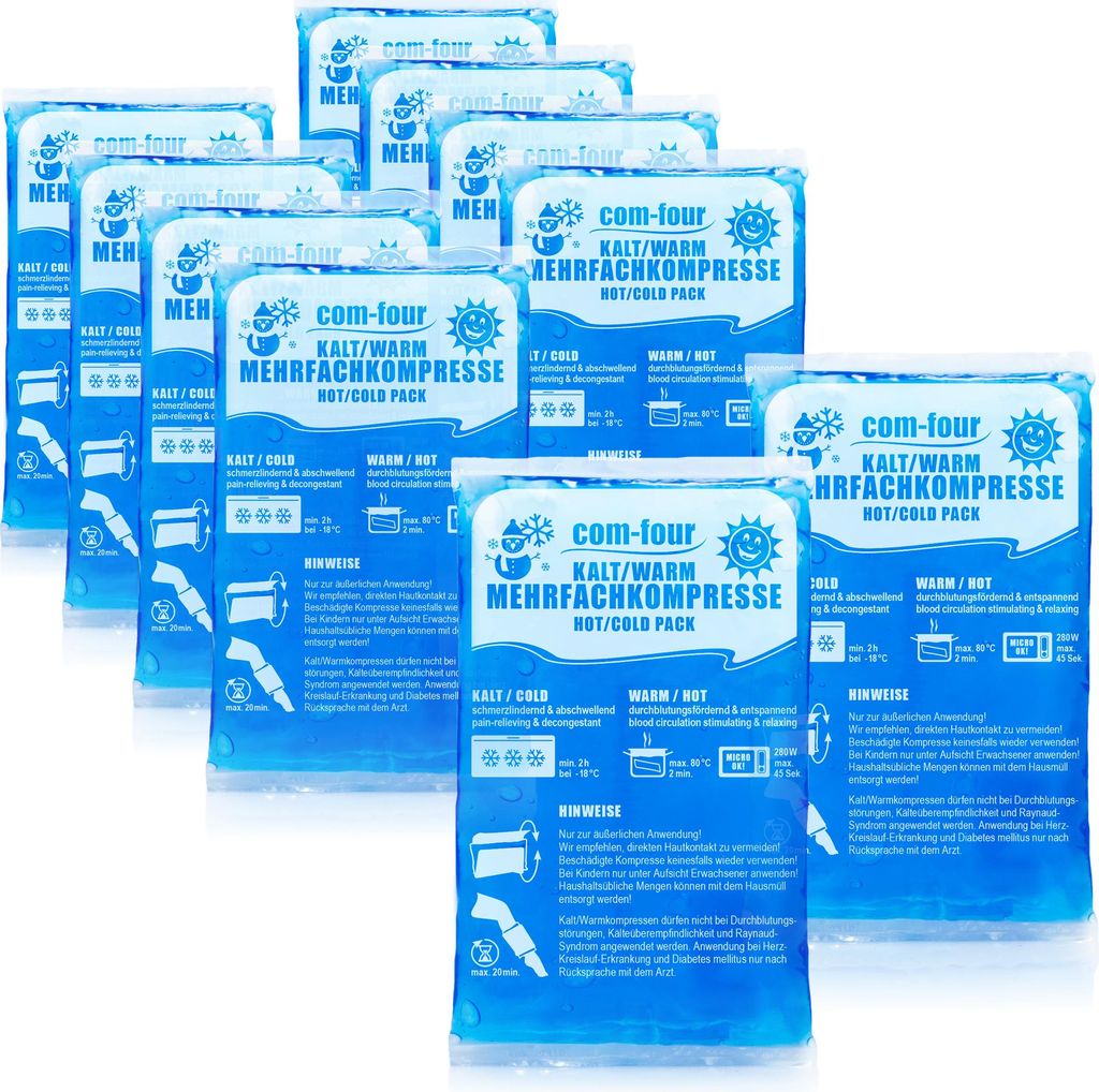 com-four 10x Kleine Mehrfach-Kompresse 16 x 9 cm für Warm und Kaltkompressen, Kühlpads - Kühlpack mikrowellengeeignet - Germany