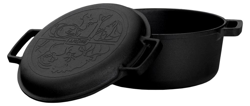 4 L Gusseisen Kochtopf mit Deckel-Bratpfanne 2in1 Set - Induktion Bräter Brottopf Suppentopf Bratentopf Brotbacktopf - Brotbackform Schmortopf Feu...