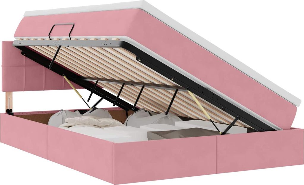 vidaXL Bett mit Stauraum und LED mit Matratze Rosa 140 x 190 cm Samt