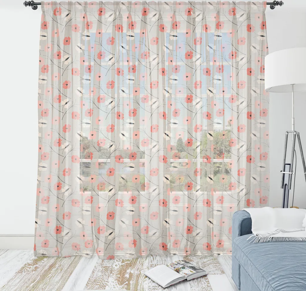 Telo Parete ABAKUHAUS Papaveri e Farfalle 180x274 cm Satin Elegante