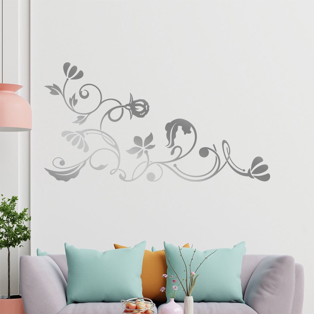 Eckeornament -Blüten - filigran Wandtattoo in 6 Größen - Wandaufkleber Wall Sticker - Dekoration, Küche, Wohnzimmer, Schlafzimmer, Badezimmer