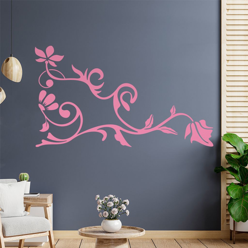 Eckeornament -Blüten - Blätter Wandtattoo in 6 Größen - Wandaufkleber Wall Sticker - Dekoration, Küche, Wohnzimmer, Schlafzimmer, Badezimmer