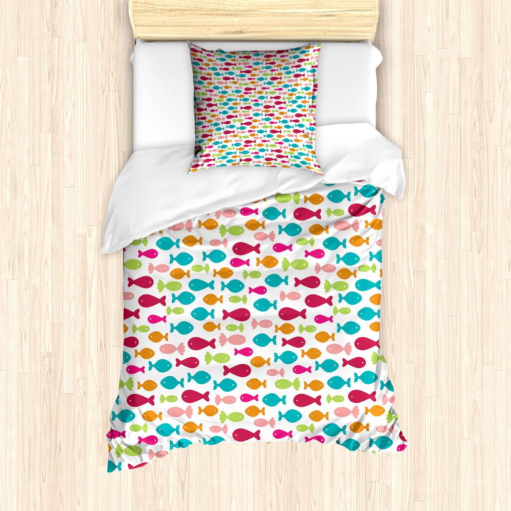 ABAKUHAUS Fisch Bettbezug Set für Einzelbetten, Nautical Silhouette, Milbensicher Allergiker geeignet mit Kissenbezug, 135 cm x 200 cm - 80 x 80 c...