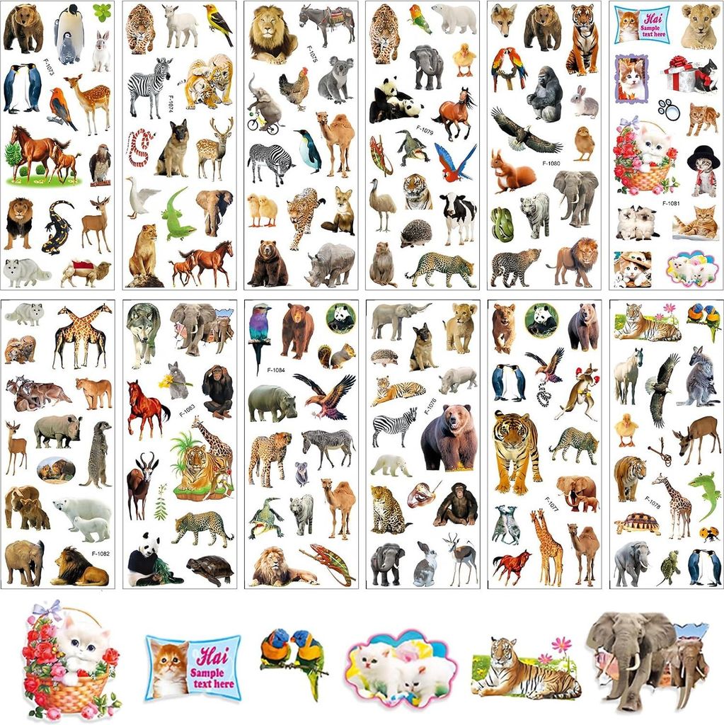 Realistische Tiere-Sticker - Set von 12 wasserdichten 3D-Puffy-Stickern mit lustigen Tiermustern Ästhetische Sticker für Jugendliche - Set von 12...