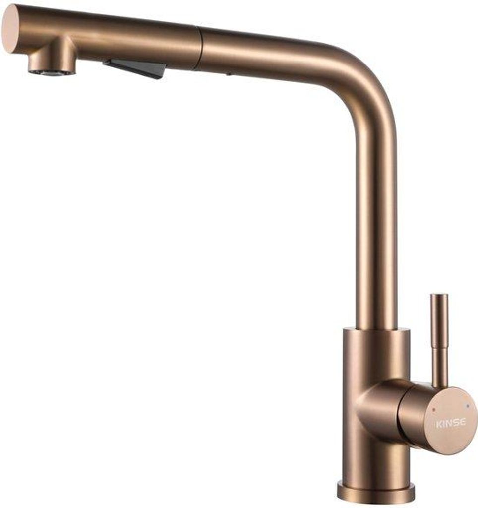 Küchenarmatur mit ausziehbarer Sprühkopf, rostfreier Küchenarmatur, 2 Brennstoffarten, 360° drehbar, roségold