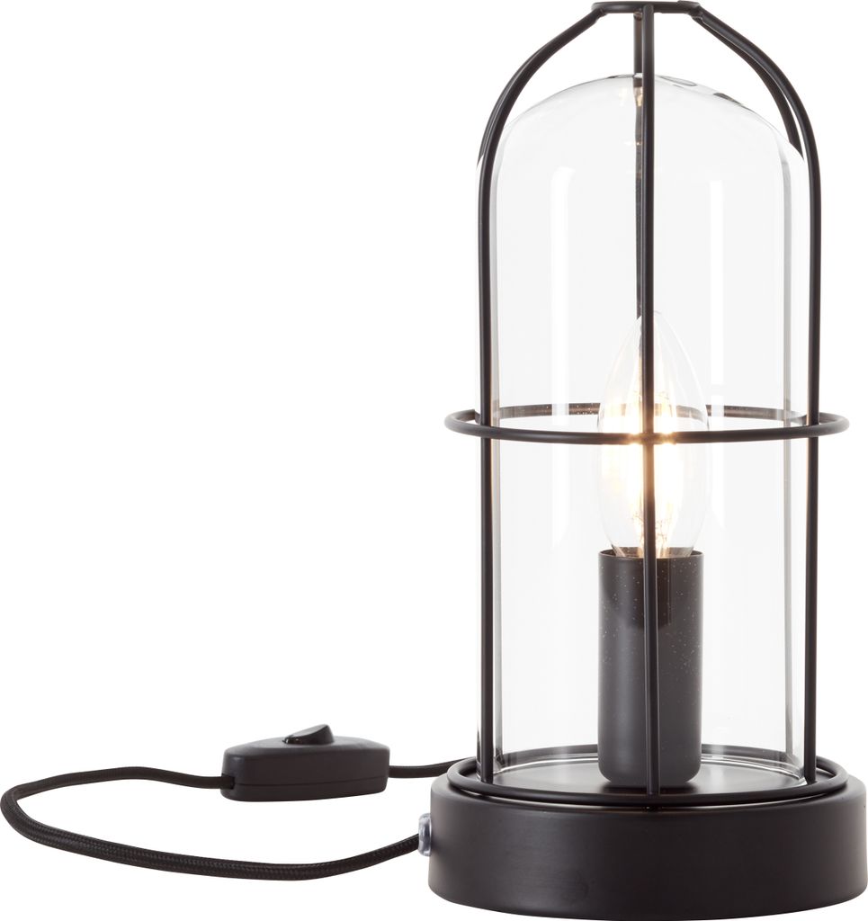 Brilliant Tischleuchte Storm Schwarz Metall/Glas Ø12,5cm max. 40W E14 ohne Leuchtmittel mit Schalter