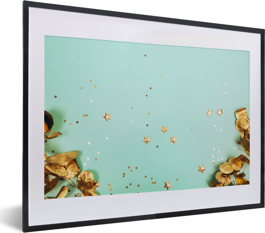 MuchoWow MuchoWow Gerahmtes Poster Goldene Blätter 40x30 cm - Poster mit zchwarzem Bilderrahmen - Bilderrahmen - Poster im Rahmen