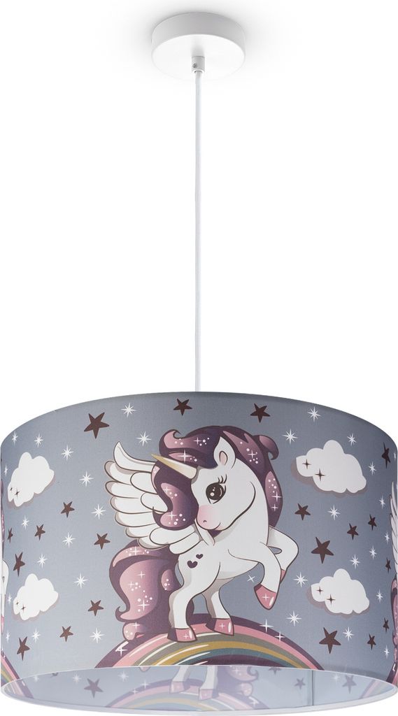 Kinderlampe Deckenlampe LED Pendelleuchte Kinderzimmer Lampe Mit Einhorn, E27 Leuchten Farbe / Größe Grau (Ø45.5cm)