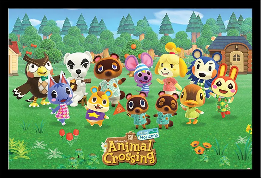 Poster Animal Crossing sous Cadre Noir Shinsuke : Fini les Cornes !