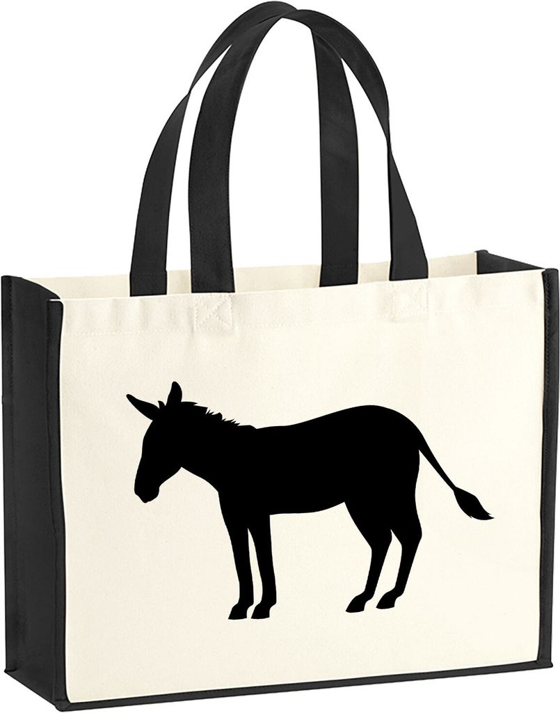 Huuraa Jutetasche Esel Silhouette 21 Liter Black Jute und Baumwolle Einkaufstasche Geschenkidee