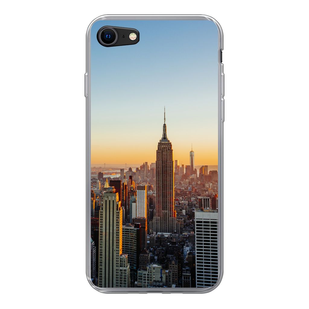 MuchoWow Handyhülle Schutzhülle Hülle für iPhone 8 New York - Skyline - Sonnenuntergang Silikon Softcase Handy Hülle - Schutzhaube