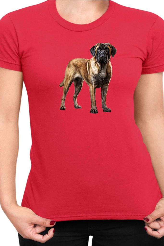 Damen T-Shirt Dogs Breeds English Mastiff Dog Breed 005, Lady 2XL / Rot