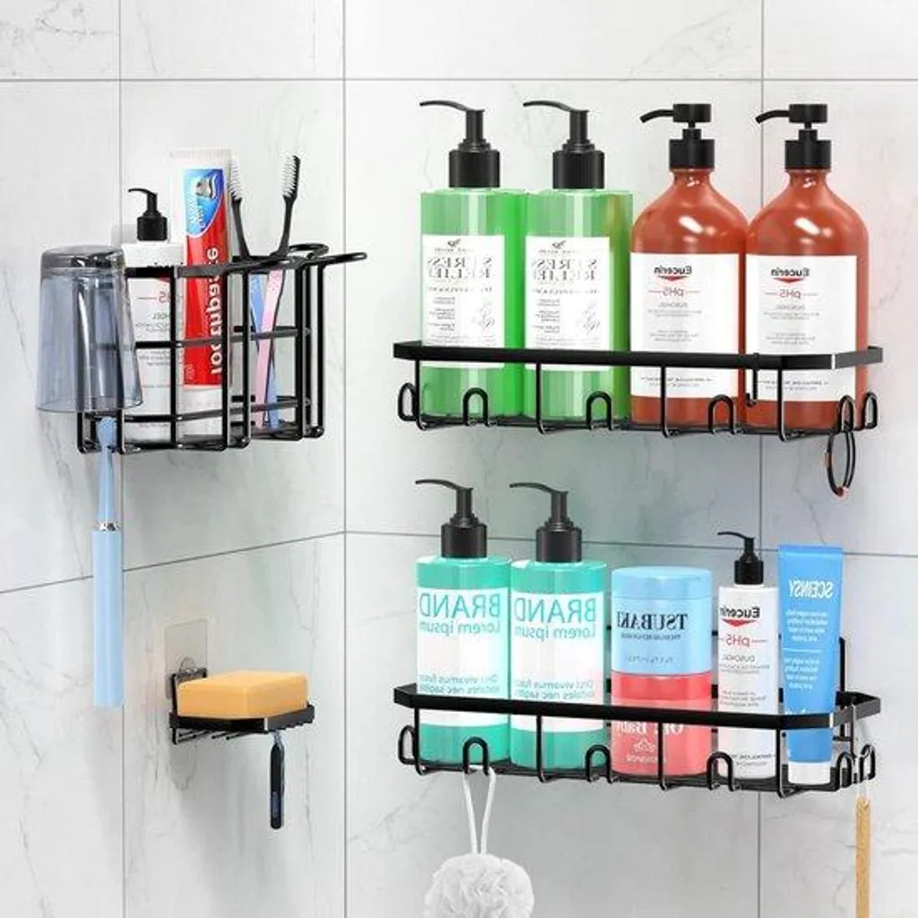 Étagère de douche anti-rouille : lot de 4 paniers inox charge 10 kg