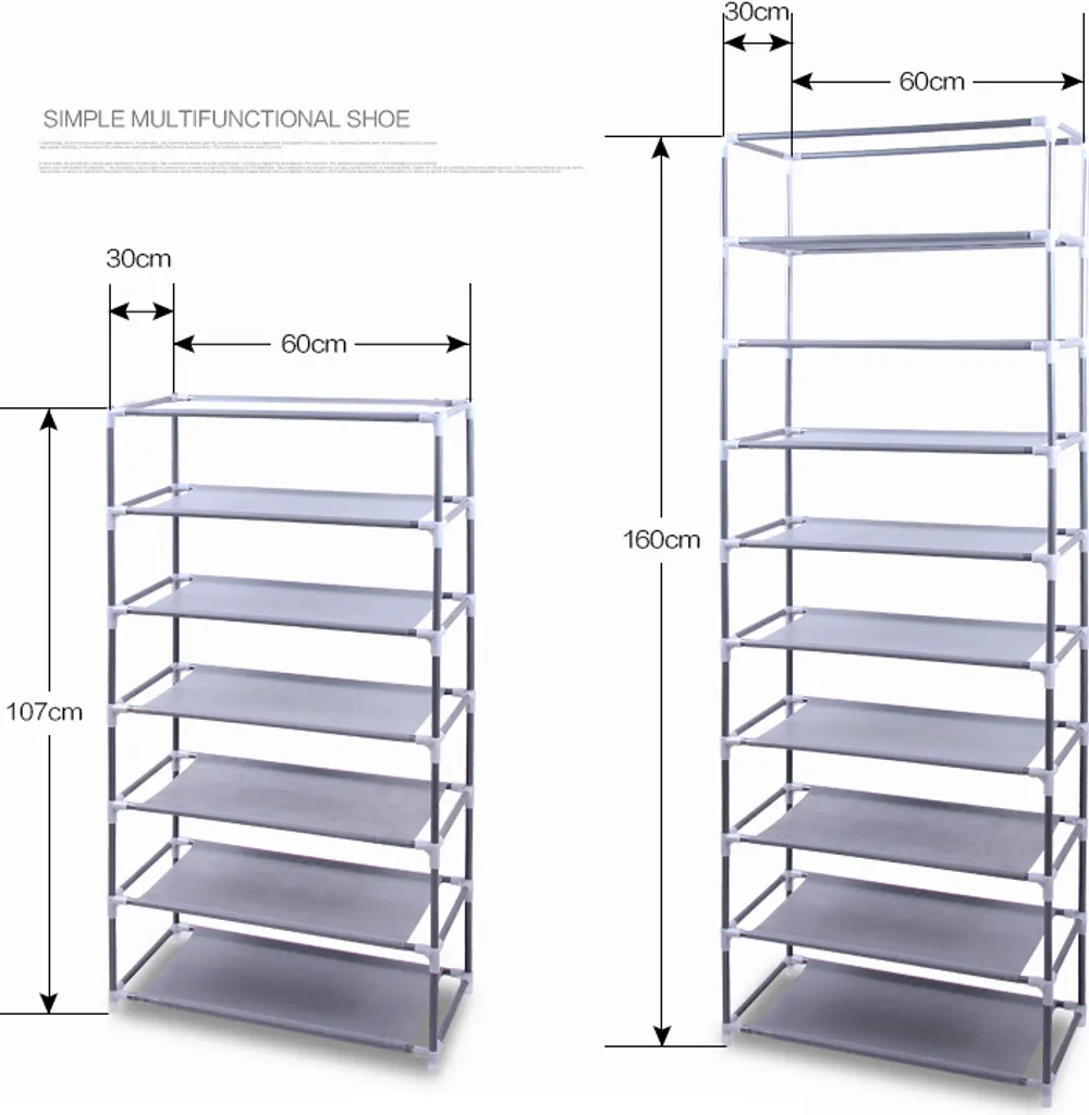 Range-chaussures Vertical 10 Couches avec Housse de Protection Grise
